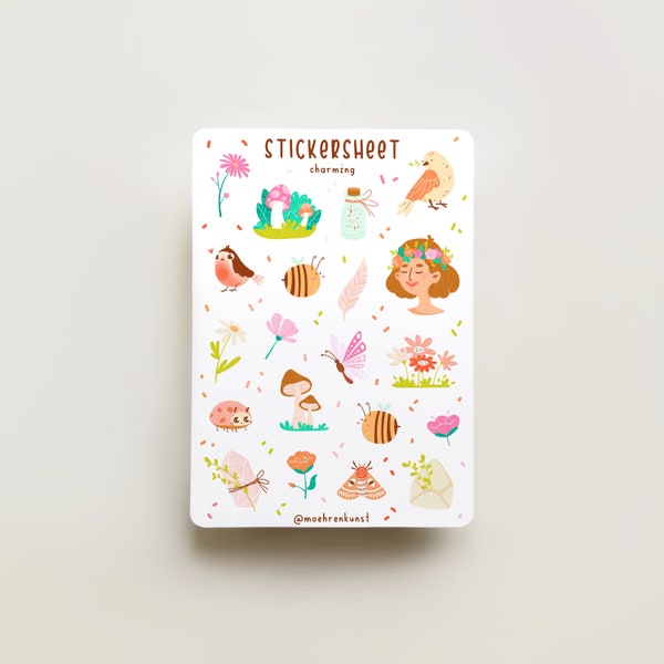 Sticker Sheet - Charming (CLEARANCE) | journal stickers, calendar, planner stickers, scrapbook stickers, spring stickers, cozy pastel art