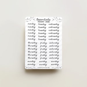 Essentials - Weekdays Jasmin / pegatinas para diario, calendario, pegatinas para planificador, pegatinas para álbumes de recortes, productividad, conceptos básicos, cursiva, caligrafía