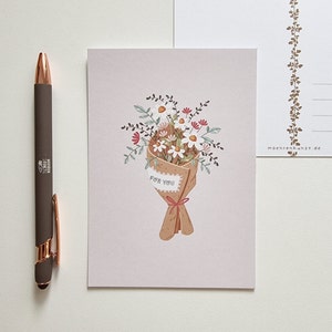 Ansichtkaart - Boeket | A6-ansichtkaart, ansichtkaartkunst, wenskaart, matte ansichtkaart, bloemen ansichtkaart, bedankkaart, penvriend, cadeau voor haar, cadeau