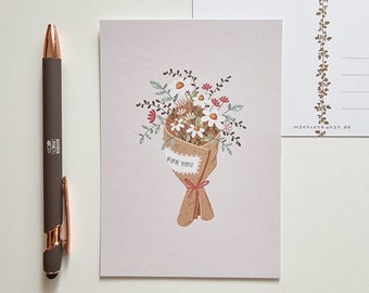 Postcard - Bouquet | A6 Postcard, Postcard Art, Greeting Card, Matte Postcard, Floral Postcard, Thank you Card, Penpal, Gift for her, Gift