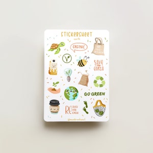 Sticker Sheet - Earth (CLEARANCE) | journal stickers, calendar, planner stickers, eco friendly, environment, kawaii, vegan, organic