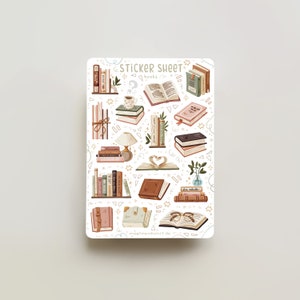 Folha de adesivos - Livros | adesivos de diário, calendário, adesivos de planejador, adesivos de scrapbook, adesivos de livro, arte aconchegante, ilustração, leitura