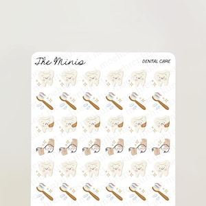 The Minis - Cuidado dental / diario, calendario, pegatinas para planificador, pegatinas para álbumes de recortes, ilustración, productividad, pegatinas pequeñas, tareas pendientes, quehaceres