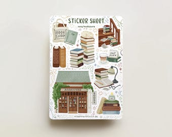 Sticker Sheet - Cozy Bookstore | journal stickers, calendar, planner, scrapbook, cozy art, illustration, books, reading
