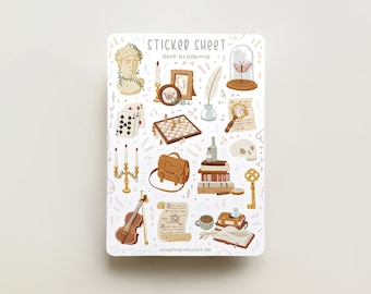 Stickervel - Donkere Academia | dagboekstickers, kalender, plannerstickers, vintage kunst, verzamelen, tweedehands, boeken, muziek, esthetiek