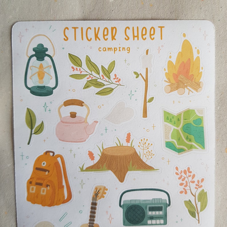 Camping Bullet Journal Stickers. 
Decorative stickers, made for Bullet Journals, Planners, and Scrapbooks of all sizes