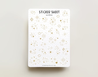 Sticker Sheet - Sparkles Gold | journal stickers, calendar, planner stickers, scrapbook sticker, cozy art, illustration, sparkle, decoration