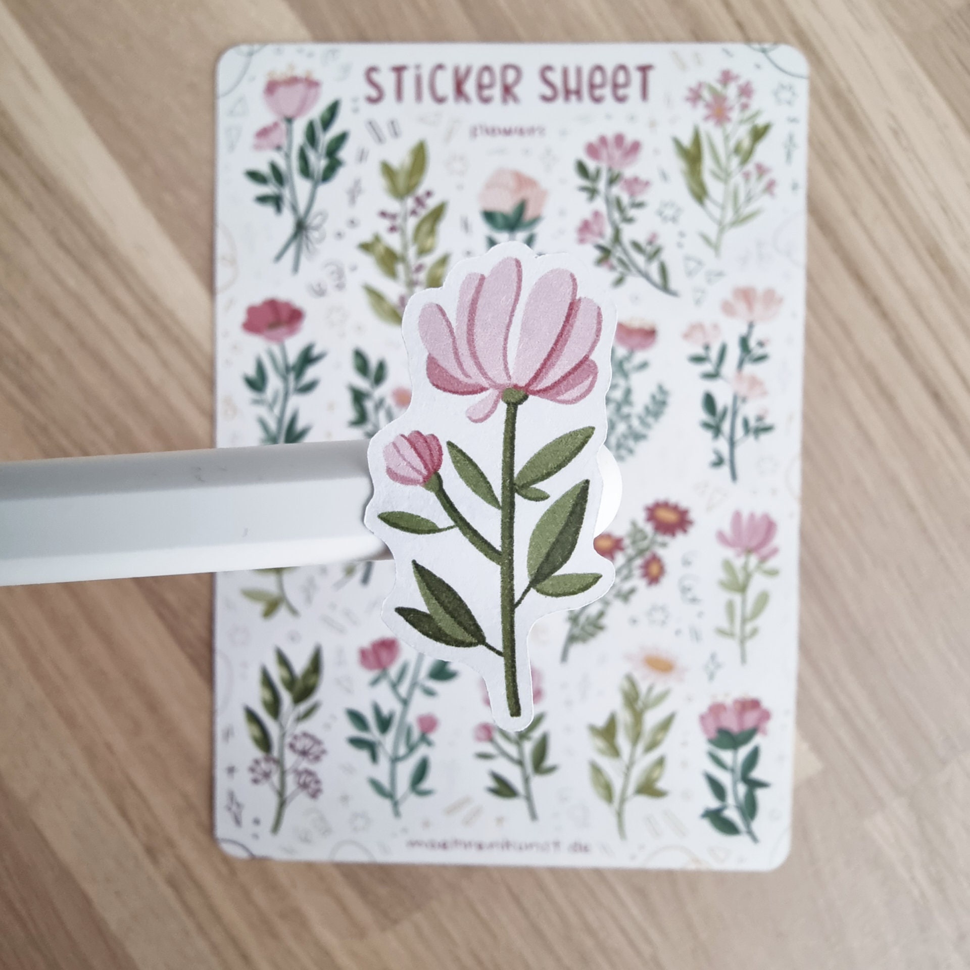 Cute Pink Flowers Sticker, Flower Stickers, Hand Drawn Journal