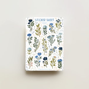 Foglio di adesivi - Fiori (blu) / adesivi per diario, calendario, adesivi per pianificatore, adesivi stagionali, adesivi floreali, adesivi colorati, adesivi floreali