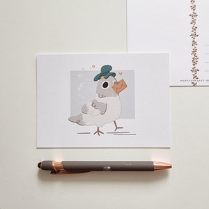 Postcard Pigeon A6 Postcard, Greeting Card, Matte Postcard, Cute Postcard, Thank you Card, Penpal, Gift for her, Gift, Stationery, Card image 1
