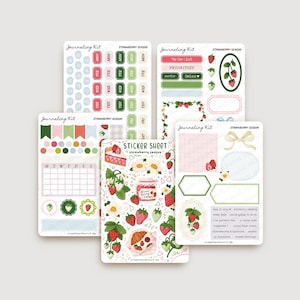 Journaling Kit - Strawberry Season | journal stickers, calendar, planner stickers, scrapbook stickers, cozy art, illustration, summer, fruit