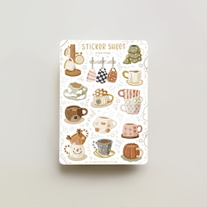 Sticker Sheet - Cute Mugs | journal stickers, calendar, planner stickers, cozy art, ceramics, coffee, tea, beverage, self care, illustration