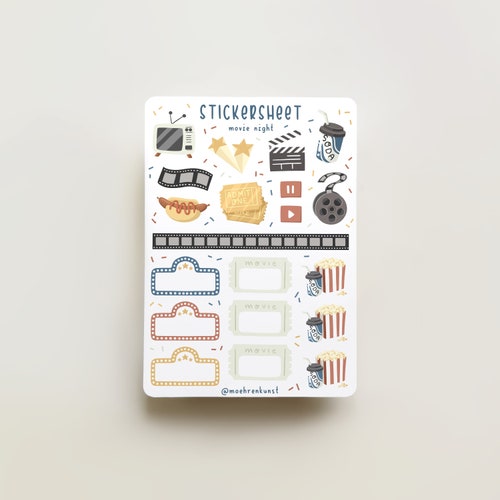 Movie Printable Planner Stickers Cinema Movie Night - Etsy