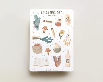 Sticker Sheet - Forest Witch (CLEARANCE) | journal stickers, calendar, planner stickers, scrapbook stickers, fall stickers, witchy stickers