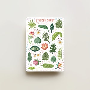 Foglio di adesivi - Flora dell'isola / adesivi per diario, calendario, planner, stagionali, floreali, colorati, fiori tropicali