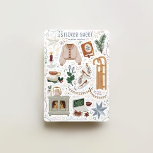 Hoja de pegatinas: deseos de invierno / pegatinas de diario, calendario, pegatinas de planificador, pegatinas de álbum de recortes, arte acogedor, ilustración, invierno, navidad