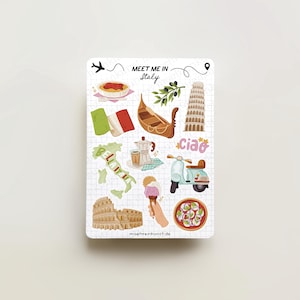 Encontre-me na Itália | adesivos de diário, calendário, adesivos de planejador, adesivos de scrapbook, ilustração, folha de adesivos, viagem, férias