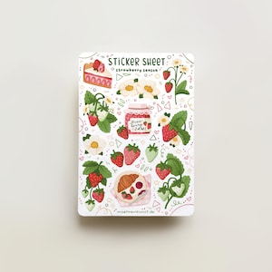 Sticker Sheet - Strawberry Season | journal stickers, calendar, planner stickers, scrapbook stickers, cozy art, illustration, summer, fruit