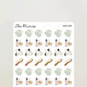 The Minis - Pielęgnacja włosów | dziennik, kalendarz, naklejki do planera, naklejki do albumu, ilustracja, produktywność, drobne naklejki, rzeczy do zrobienia, obowiązki domowe