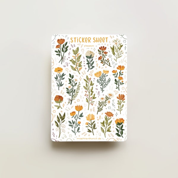 Sticker Sheet - Flowers (Yellow) | journal stickers, calendar, planner stickers, seasonal stickers, floral, colorful stickers, flowers
