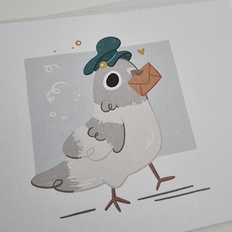 Postcard Pigeon A6 Postcard, Greeting Card, Matte Postcard, Cute Postcard, Thank you Card, Penpal, Gift for her, Gift, Stationery, Card image 2