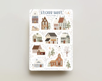 Sticker Sheet - Snowy Village | journaling stickers for your planner