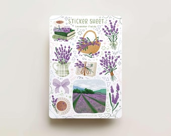Stickervel - lavendelvelden | dagboekstickers, kalender, plannerstickers, plakboekillustratie, gezellige kunst, grillig, elegant, violet