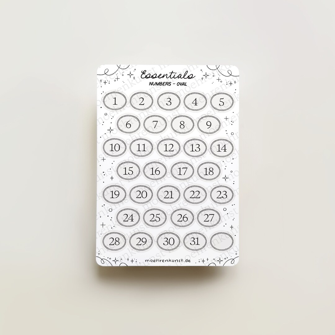 Essentials - Numbers Oval | Journal Stickers, Calendar, Planner ...