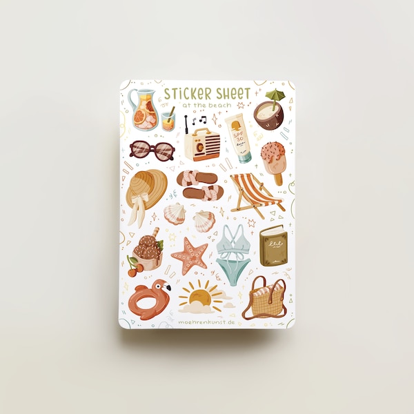 Sticker Sheet - At The Beach | journal stickers, calendar, planner sticker, seasonal, summer stickers, travel stickers, ocean, vacation, art