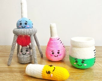 Bunsen Burner Crochet Chemistry Set Handmade Crochet Gift Plush Toys Science Educational Playset Medical plushie CHEMISTRY LAB