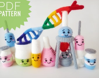 Crocheted medical laboratory Bunsen Burner Crochet Chemistry Set Crochet Toys Science Educational Playset Medical plushie PDF Patter