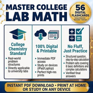 Printable Chemistry Lab Math Flashcards: Moles, Molarity, Dilutions (PDF)