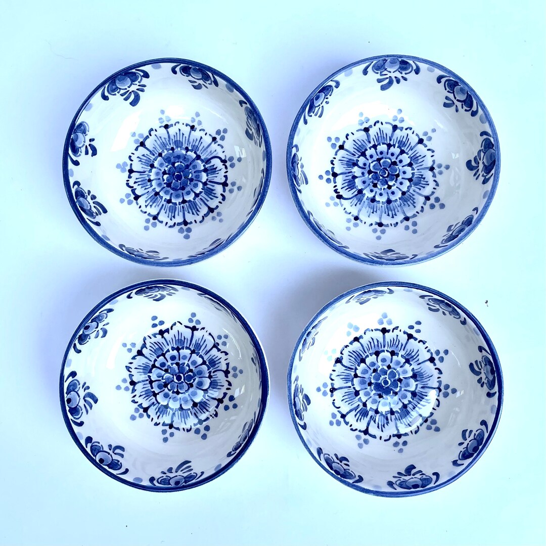 Set of 4 Handpainted Delft Blue Bowls Etsy