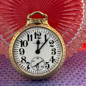Rare Hamilton 950E Elinvar Pocket Watch, 23 Jewel, 16 Size, Montgomery Dial, BOC Case SERVICED! c1940