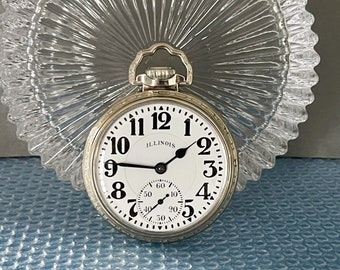 Illinois 161A Bunn Special Pocket Watch: 14K White Gold-Filled, 1932 Serviced