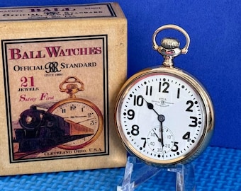 1946 BALL Hamilton 999B 16Size 21Jewel Railroad Pocket Watch 10K GF Ball Case with Box SERVICED!