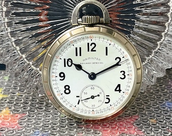 1951 Hamilton High-Grade Railway Special Pocket Watch 21 Jewel 16 Size Monty Dial Housed in a Stainless-Steel Case SERVICED!