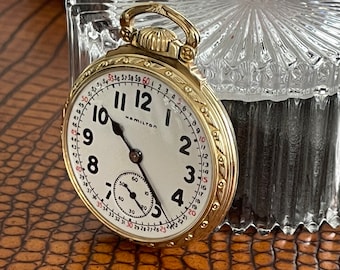 Nice 1952 Hamilton 992B RR Pocket Watch 16s 21j Monty Dial 10K GF Case SERVICED!