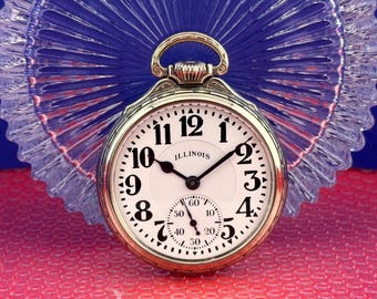 1929 Illinois Bunn Special Pocket Watch – 23 Jewels, 60 Hour, 14K White Gold Filled Case