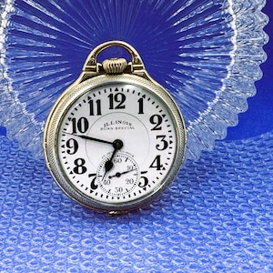 Illinois BUNN Special 163, Type 1, Pocket Watch, 60Hr. 23 Jewel 16 Size Marked dial, #206 14K Tutone gold Filled Case, SERVICED! c1930