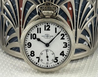 Ball–Illinois Grade 810 Official Standard Railroad Pocket Watch 23j, 16s, 14K WGF Case, Circa 1930