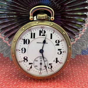 Rare Hamilton 950E Elinvar Pocket Watch 23 Jewel, 16 Size 10K Gold Filled Model “A” Of a Case SERVICED! c1941