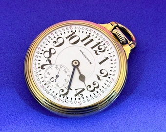Hamilton 992B Railroad Pocket Watch 16 Size 21 Jewel Monty Dial Housed in 10K GF BOC Case SERVICED! C1945