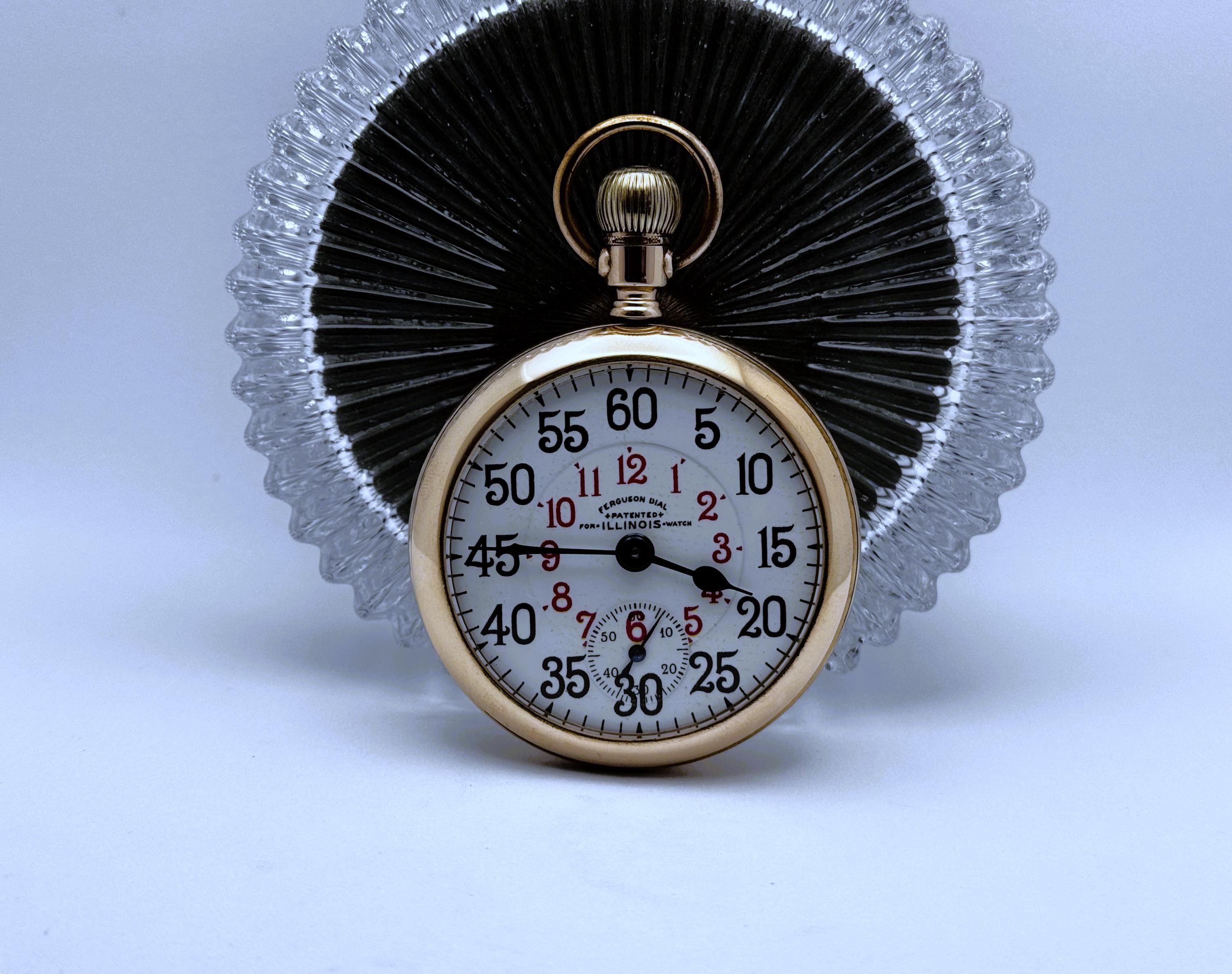 Scarce Illinois 19 Jewel Bunn Railroad Grade Pocket Watch, Ferguson dial  SERVICED! c1914