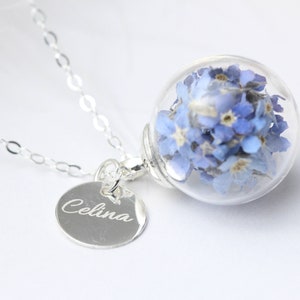 real forget-me-not 925 sterling silver necklace, wedding, souvenir gift, necklace with dried flowers image 4