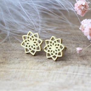 Mandala Flower of Life Stud Earrings Stainless Steel Gold