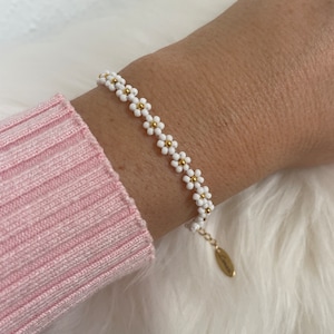 Flower bracelet Daisy white gold plated flower bracelet pearl bracelet stainless steel birthday gift girl