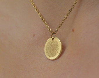 Fingerabdruck Kette Edelstahl in gold Fingerprint Gravur, Jahrestag Geschenk Freundin