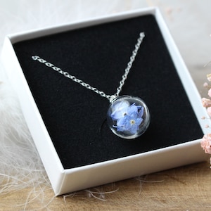 real forget-me-not 925 sterling silver necklace, wedding, souvenir gift, necklace with dried flowers image 9