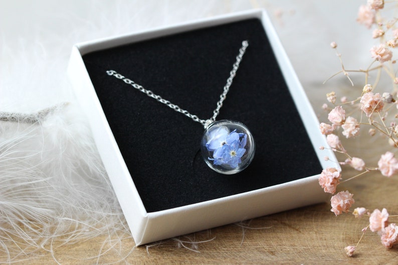 real forget-me-not 925 sterling silver necklace, wedding, souvenir gift, necklace with dried flowers image 9